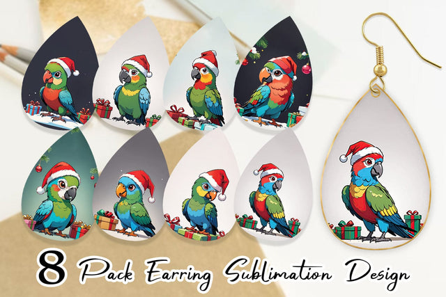 Earring Cartoon Christmas Parrot Sublimation artnoy 