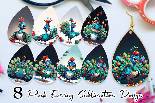 Earring Cartoon Christmas Peacock Sublimation artnoy 