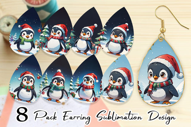 Earring Cartoon Christmas Penguin Sublimation artnoy 