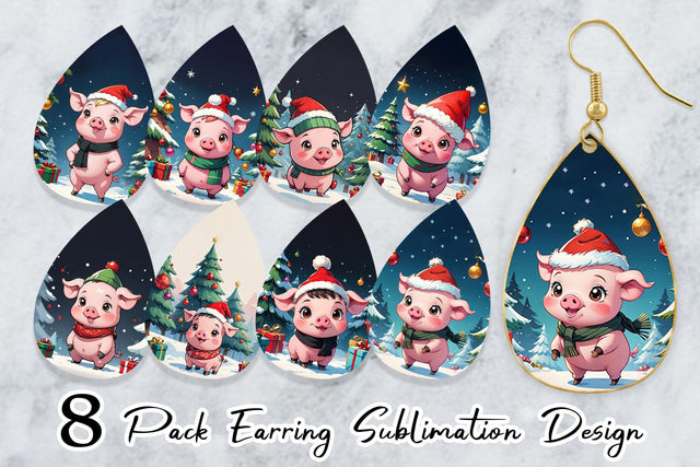 Earring Cartoon Christmas Pig Sublimation artnoy 