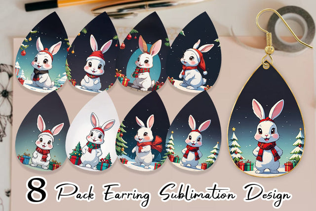 Earring Cartoon Christmas Rabbit Sublimation artnoy 