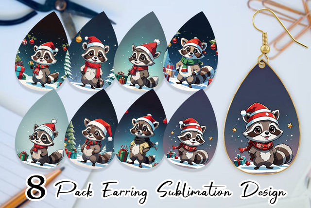 Earring Cartoon Christmas Raccoon Sublimation artnoy 