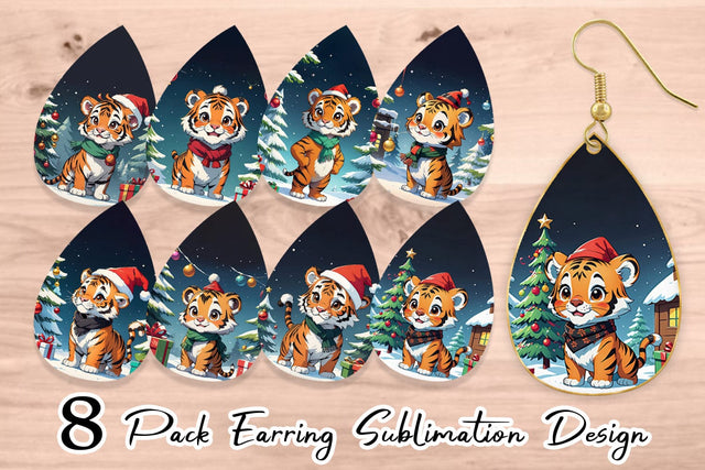 Earring Cartoon Christmas Tiger Sublimation artnoy 