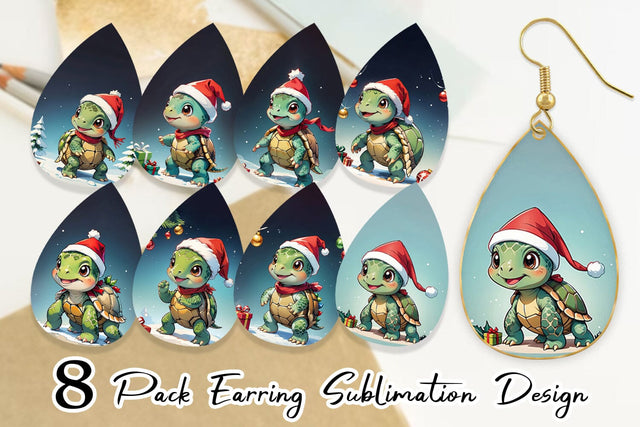 Earring Cartoon Christmas Turtle Sublimation artnoy 