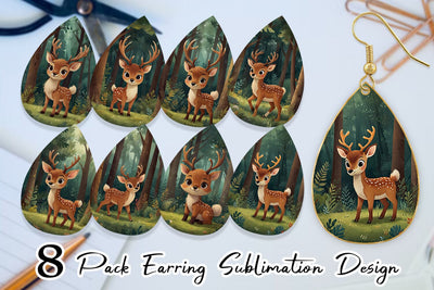 Earring Cartoon Deer in Forest Sublimation artnoy 