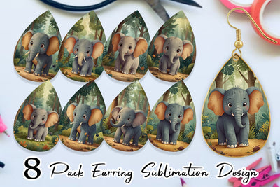 Earring Cartoon Elephant in Forest Sublimation artnoy 