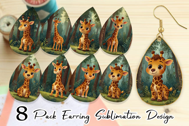 Earring Cartoon Giraffe in Forest Sublimation artnoy 