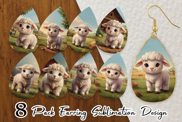 Earring Cartoon Lamb in Farm Sublimation artnoy 