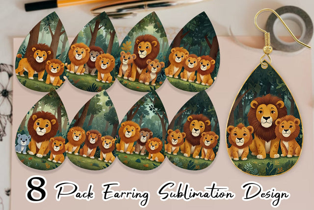 Earring Cartoon Lion in Forest Sublimation artnoy 