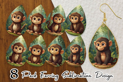 Earring Cartoon Monkey in Forest Sublimation artnoy 