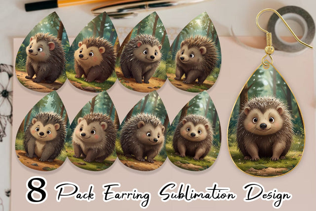 Earring Cartoon Porcupine in Forest Sublimation artnoy 