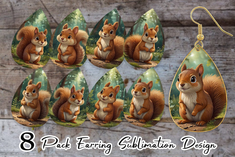 Earring Cartoon Squirrel in Forest Sublimation artnoy 