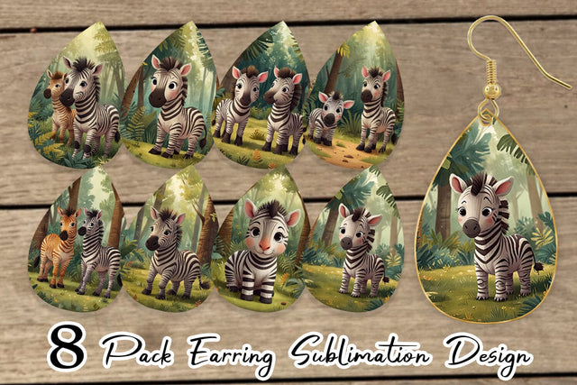 Earring Cartoon Zebra in Forest Sublimation artnoy 