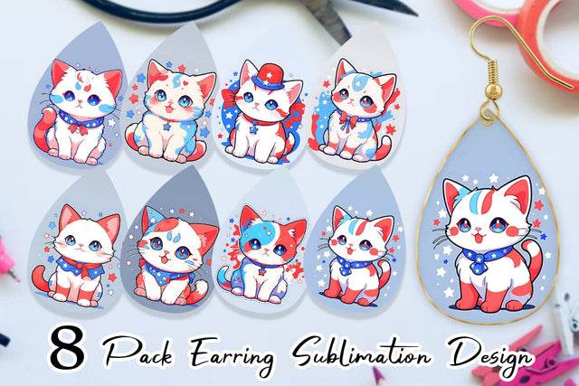 Earring Cat 4th July Sublimation artnoy 