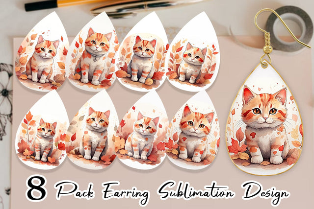 Earring Cat Among Falling Leaves Sublimation artnoy 