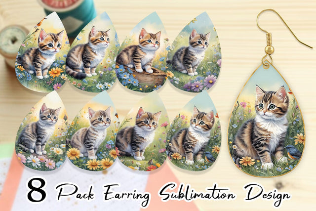 Earring Cat and Flowers Sublimation artnoy 