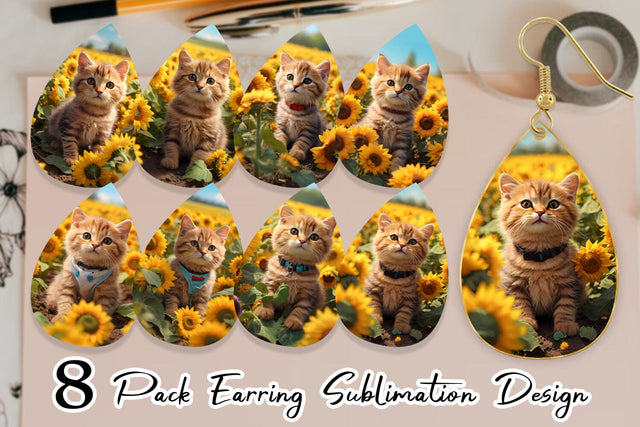 Earring Cat and Sunflowers Sublimation artnoy 