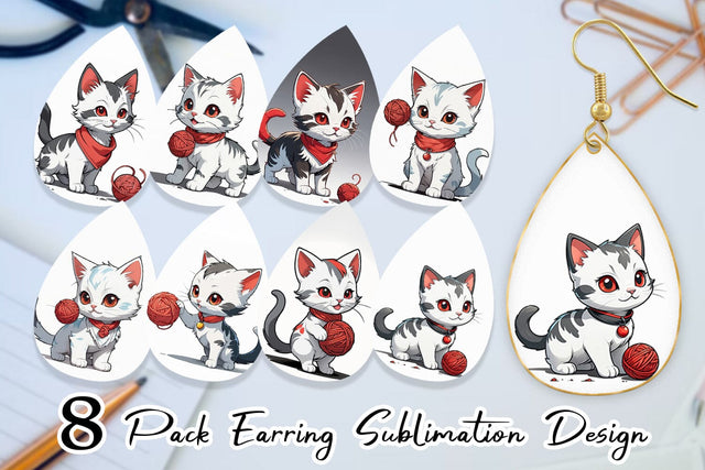 Earring Cat and Yarn Ball Sublimation artnoy 