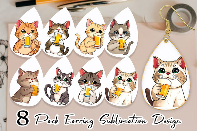 Earring Cat Beer Day Sublimation artnoy 
