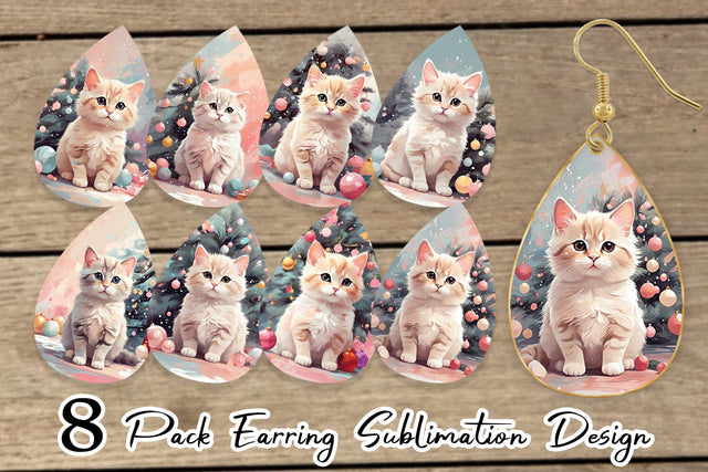 Earring Cat Christmas Painting Sublimation artnoy 