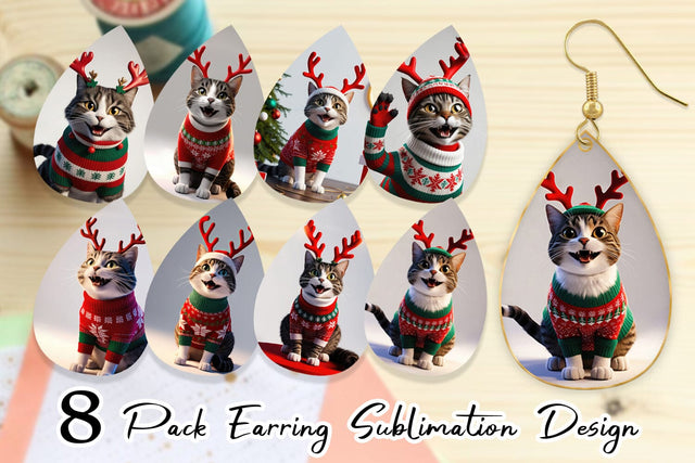 Earring Cat Christmas Sublimation artnoy 