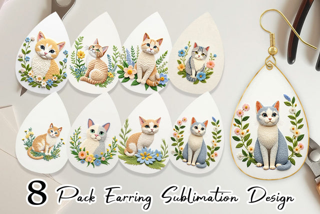 Earring Cat Embroidery Sublimation artnoy 