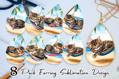 Earring Cat in Summer Hammock Sublimation artnoy 