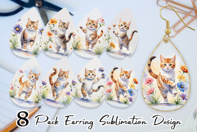Earring Cat in Summer Watercolor Sublimation artnoy 