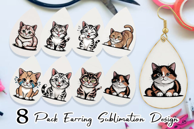 Earring Cat Mood Expressions Sublimation artnoy 