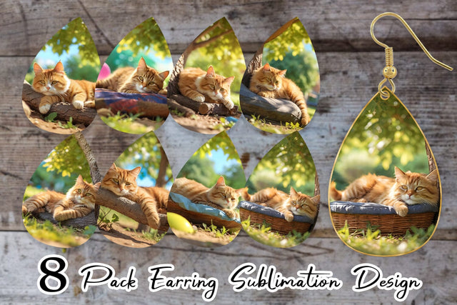 Earring Cat on Summer Day Sublimation artnoy 