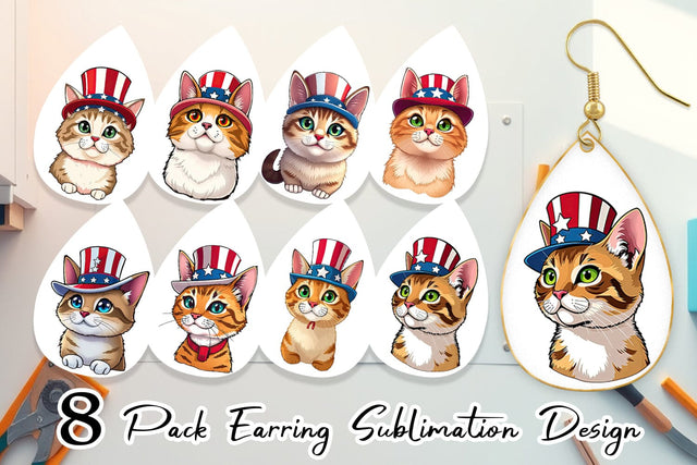 Earring Cat Patriotic Sublimation artnoy 