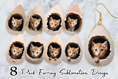 Earring Cat Peeks from Wall Sublimation artnoy 