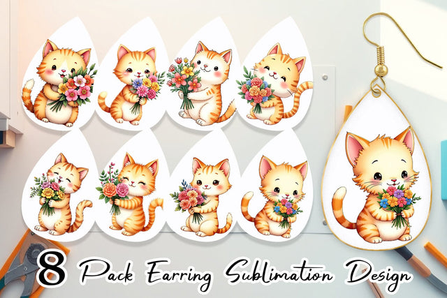 Earring Cat Spring Bouquet Sublimation artnoy 