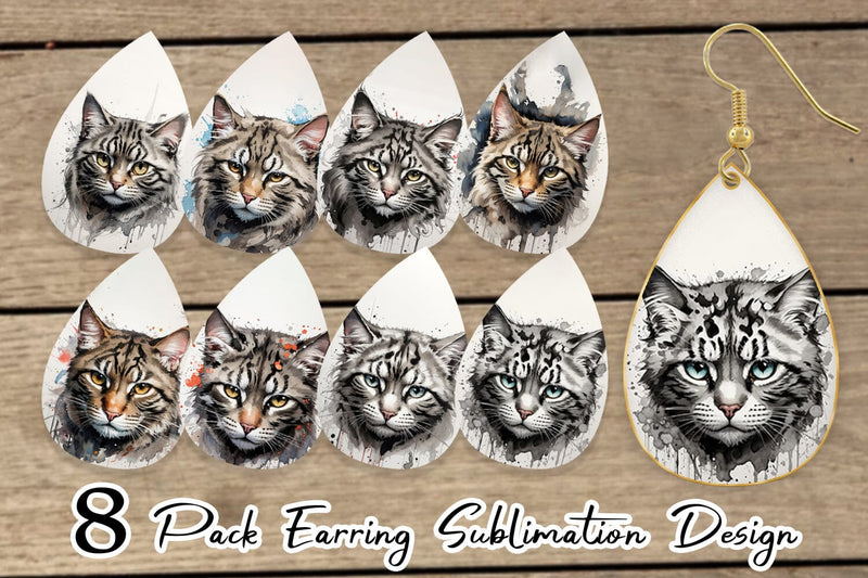 Earring Cat Watercolor Ink Sublimation artnoy 