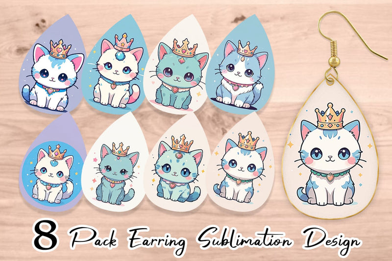 Earring Cat Wearing Crown Sublimation artnoy 