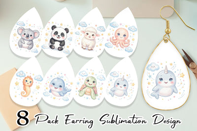 Earring Celestial Baby Animal Watercolor Sublimation artnoy 