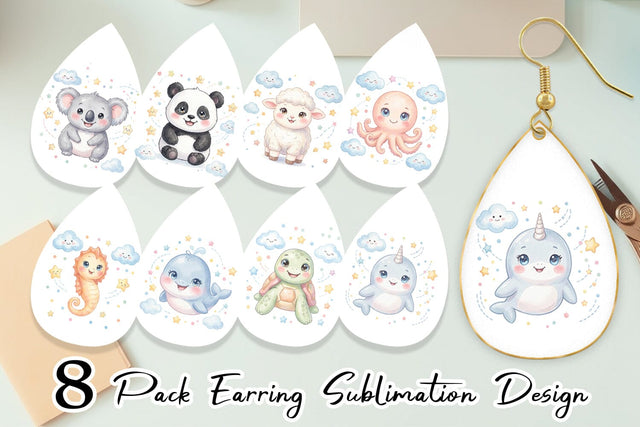 Earring Celestial Baby Animal Watercolor Sublimation artnoy 