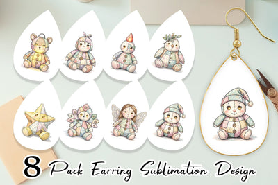 Earring Celestial Holiday Patchwork Watercolor Sublimation artnoy 