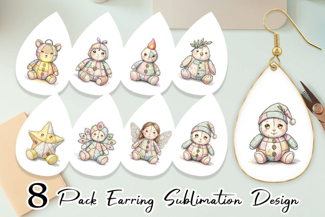 Earring Celestial Holiday Patchwork Watercolor Sublimation artnoy 