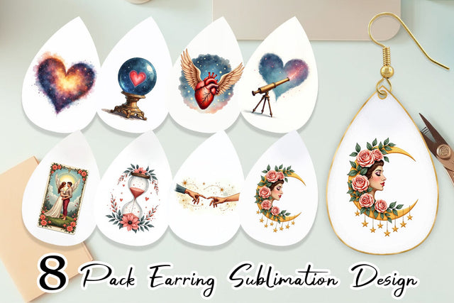 Earring Celestial Love & Vintage Valentine Watercolor Sublimation artnoy 