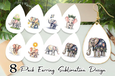 Earring Celestial Night Elephant Watercolor Sublimation artnoy 