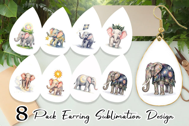 Earring Celestial Night Elephant Watercolor Sublimation artnoy 