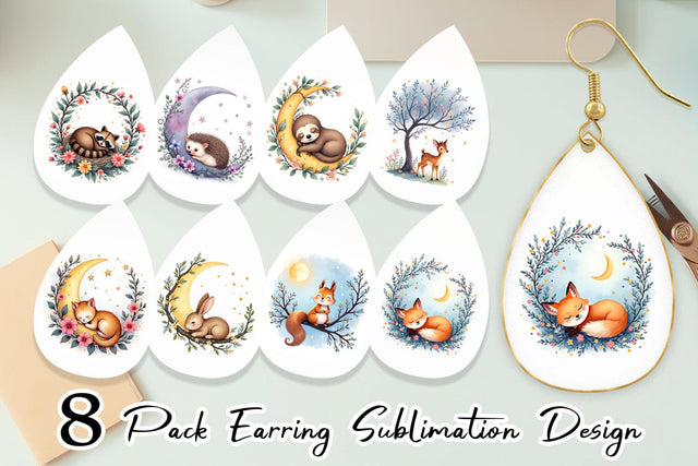 Earring Celestial Watercolor Animals Sublimation artnoy 