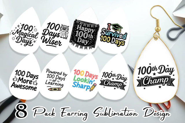 Earring Chalkboard Celebration 100 Days Quotes Sublimation artnoy 