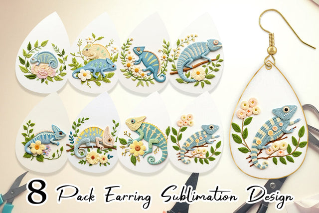 Earring Chameleon Embroidery Sublimation artnoy 