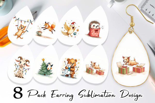 Earring Chaotic Christmas Animals Sublimation artnoy 