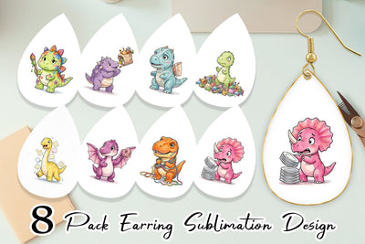 Earring Chaotic Messy Baby Dino Watercolor Sublimation artnoy 