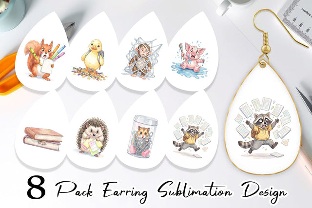 Earring Chaotic School Animal Watercolor Sublimation artnoy 