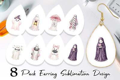 Earring Charming Coquette Ghost Watercolor Sublimation artnoy 