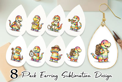 Earring Cheerful Retro Scout Dino Watercolor Sublimation artnoy 